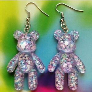 Handmade Purple Glitter Gummy Bear Earrings